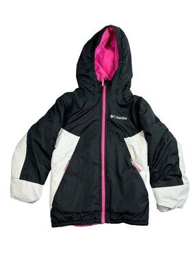 Columbia Girl's Jacket Black & White With Hood, Pink Lining Size XXS (4-5)